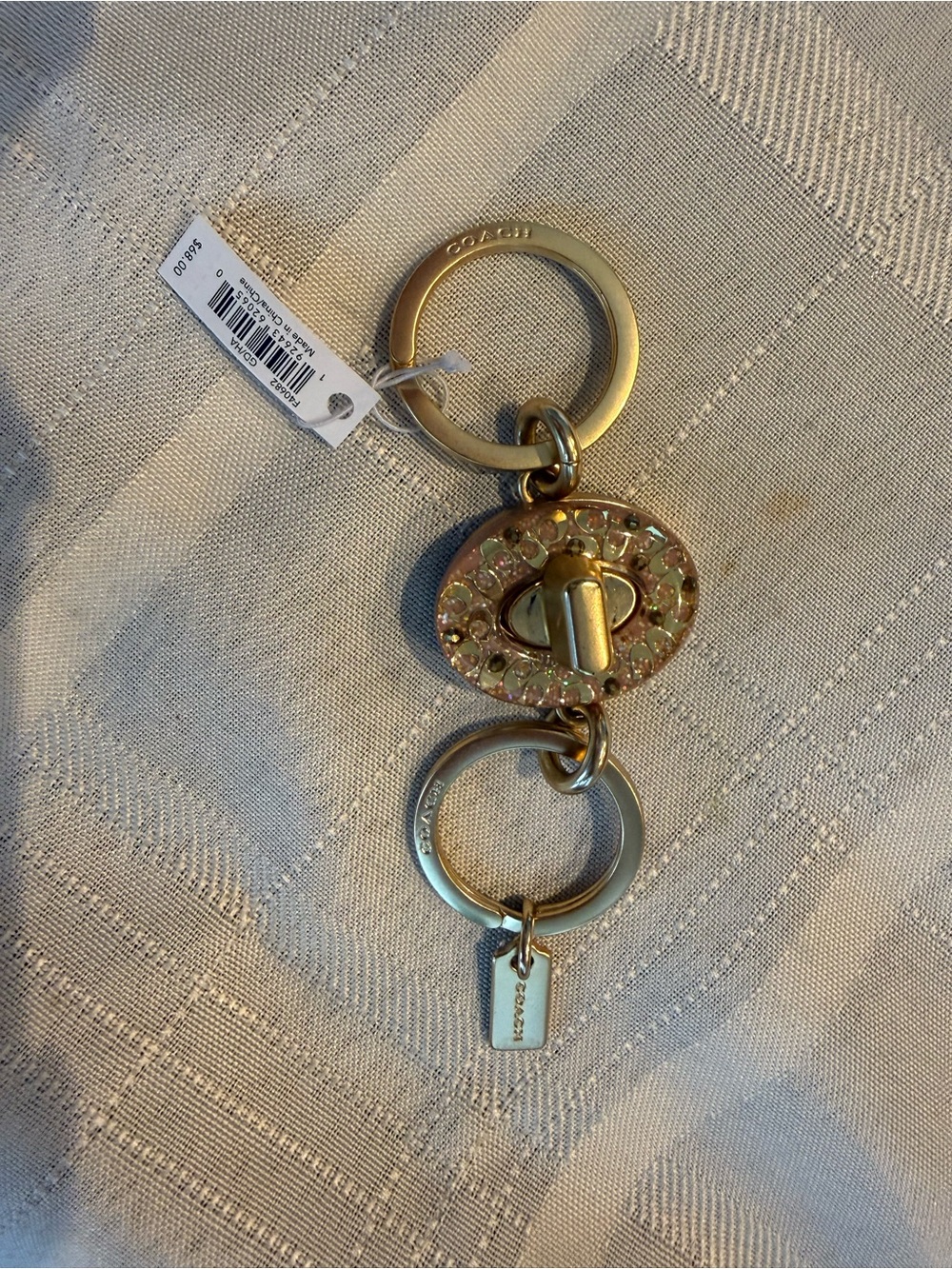 Coach Gold-Tone Crystal Turnlock Key Ring